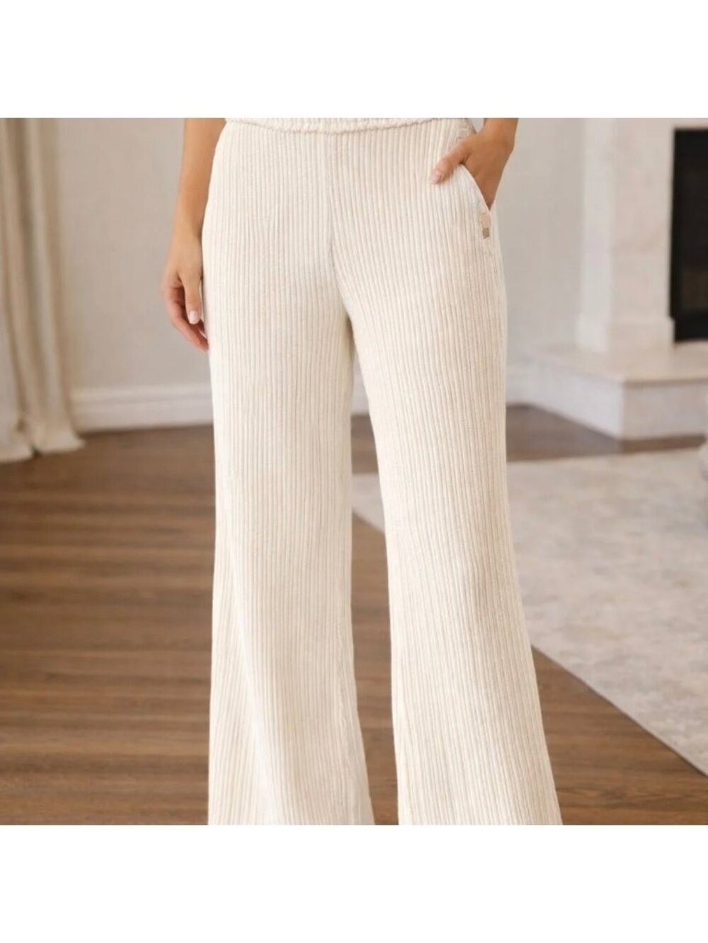 Ragabond Studio Ribbed Knit Pant Stretch Small Cream Sustainable
